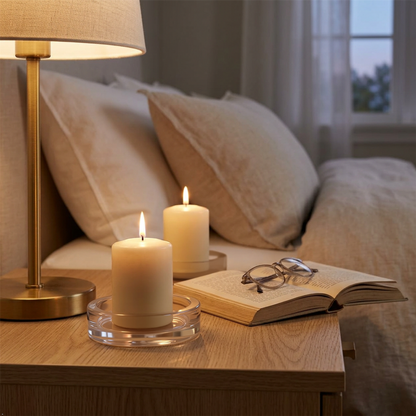 A2Z Round Glass Candle Holder Plate Clear Tea Light Display Tray