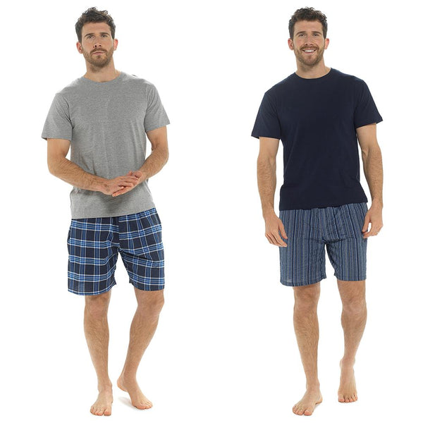 A2Z Mens Pyjama Soft Plain Jersey Short Sleeve T-Shirt Woven Check Short PJS Set