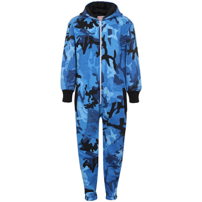 A2Z 4 Kids Boys Girls Fleece Onesie Designer's Camouflage Blue Print All In One Jumpsuit Playsuit New Age 5 6 7 8 9 10 11 12 13 Years