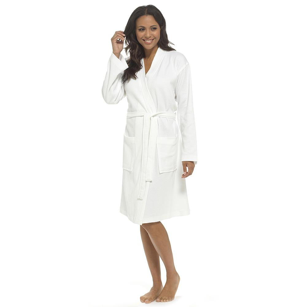 Ladies Waffle Texture Dressing Gown Soft Lightweight Robe with Belt & Pockets