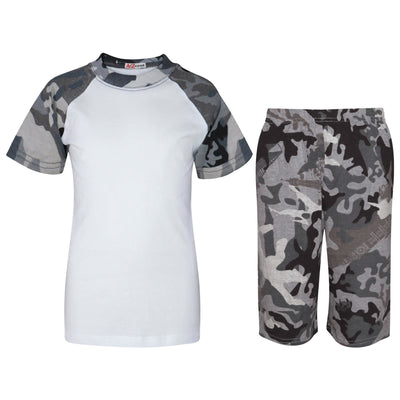 A2Z 4 Kids Raglan Style T Shirt & Shorts Camo Charcoal Contrast PJS Super Soft Matching Top Bottom Pyjamas Comfy Loungewear Dress Up Outfit Gifts for Children Girls Boys Age 5-13 Years - A2Z 4 Kids