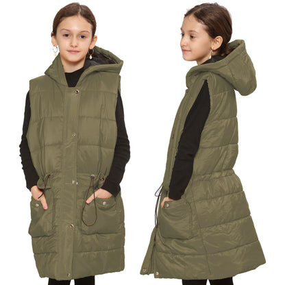 Kids Girls Fashion Oversized Gilet Long Line Jacket Long Sleeveless Coat 7-13 Yr
