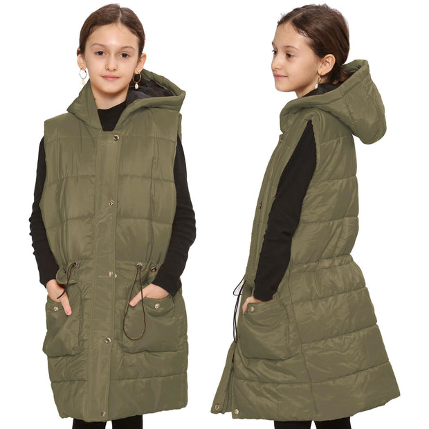 Kids Girls Fashion Oversized Gilet Long Line Jacket Long Sleeveless Coat 7-13 Yr
