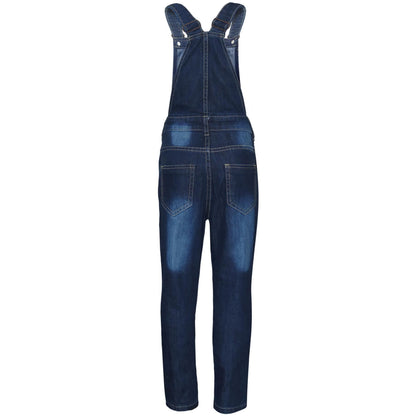 Kids Girls Denim Dungaree Knee Ripped Jeans Overall All In One Jumpsuit