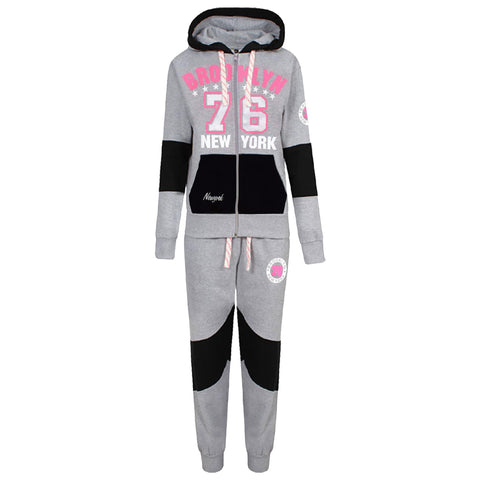 Kids Girls Tracksuit Brooklyn 76 New York Print Hoodie & Bottom Jog Suit 7-13 Year