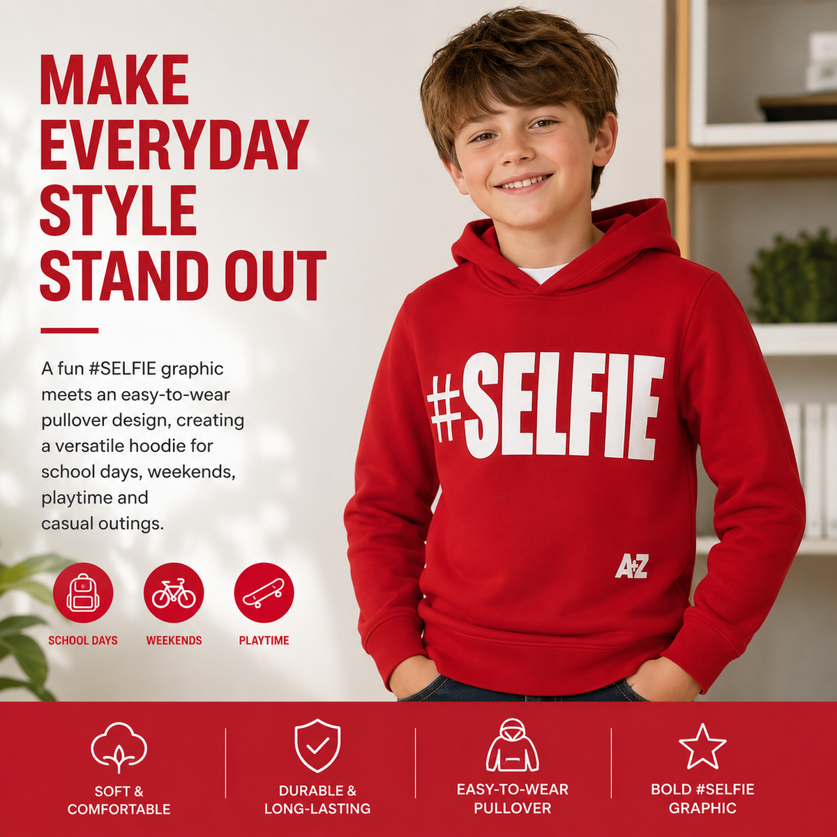 Kids Girls Boys Sweat Shirts Tops #Selfie Hooded Jumpers Hoodies New Age 2-13 Yr