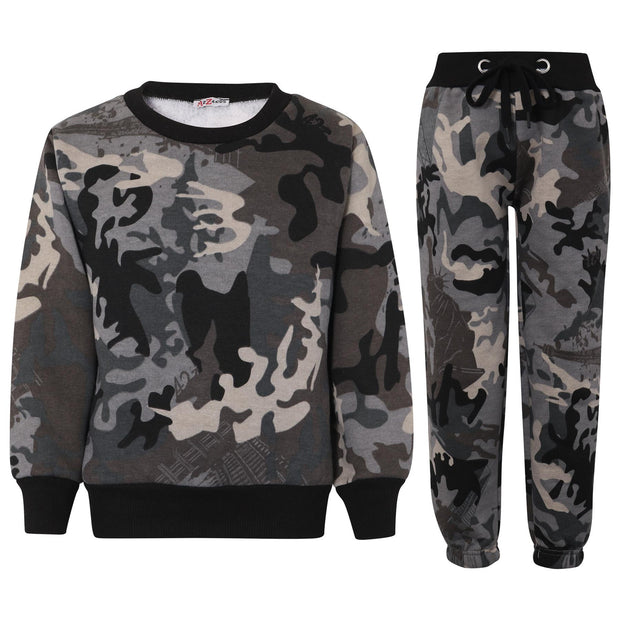 Kids Plain Tracksuit Sweatshirt Set Jumper and Bottoms PE School Girls Boys 2-13