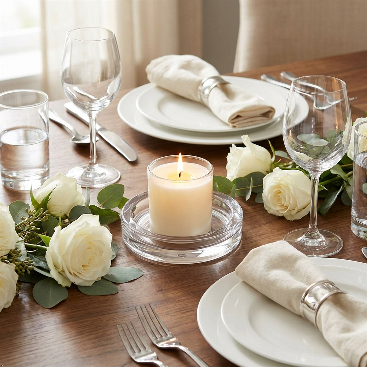 A2Z Round Glass Candle Holder Plate Clear Tea Light Display Tray