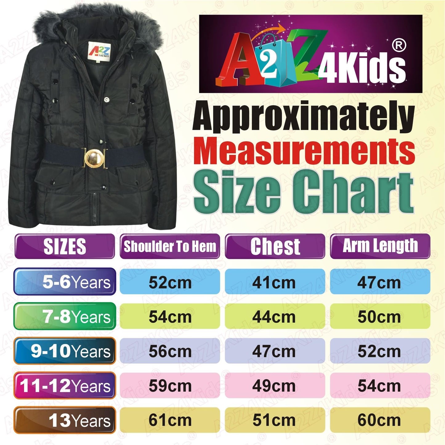Kids Girls Puffer Jackets Faux Fur Hooded Zipped Belted Coats Age 5-13 Years