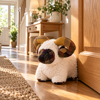A2Z 1kg Weighted Sheep Door Stopper Plush Novelty Tartan Animal Home Decoration