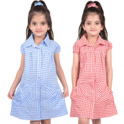 Kids Girls Gingham School Dress Check Printed Dresses With Matching Scrunchies - A2Z 4 Kids