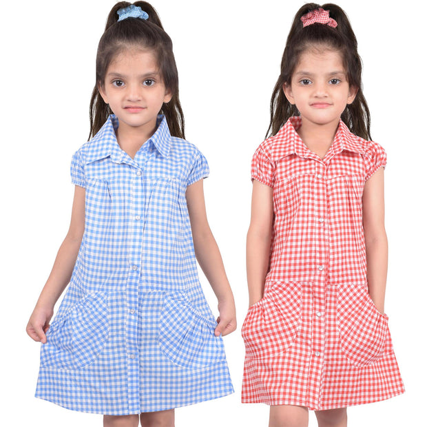 Kids Girls Gingham School Dress Check Printed Dresses With Matching Scrunchies - A2Z 4 Kids