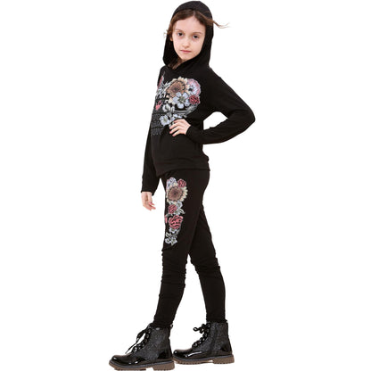 Girls Top Kids Made You Look Print Long Sleeves Hooded Top & Legging Set 5-13 Yr