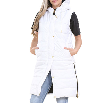 A2Z Ladies Adults Sleeveless Gilet Oversized Hooded White Quilted Gilet Padded Long Line Vest Jacket Sleeveless Coat Urban Winter Wear