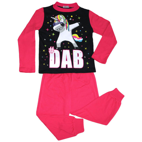 Kids Girls Pyjamas Dabbing Unicorn #Dab Floss Lounge Wear Nightwear PJS 5-13 Yrs