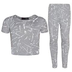 Girls Top Kids Splash Print Stylish Crop Top & Fashion Legging Set Age 7-13 Year