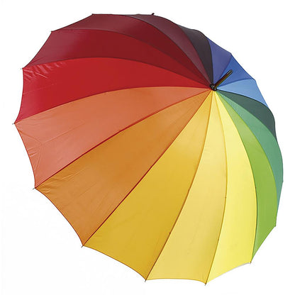 A2Z Rainbow Golf Umbrella 16 Panel Wooden Handle Rain And UV Protection