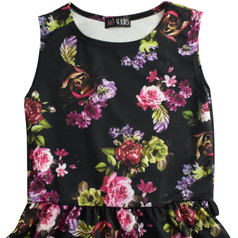 Kids Girls Skater Dress Sleeveless Floral Style Wear Age 5-13 Years