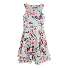 Girls Mint Green Abstract Floral Print Legging Midi Skater Dress Top Jumpsuit