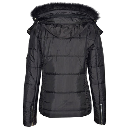 Girls Puffer Jacket Quilted Winter Coat Faux Fur Hood Warm Padded Zipped Coat