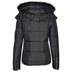 Girls Puffer Jacket Quilted Winter Coat Faux Fur Hood Warm Padded Zipped Coat