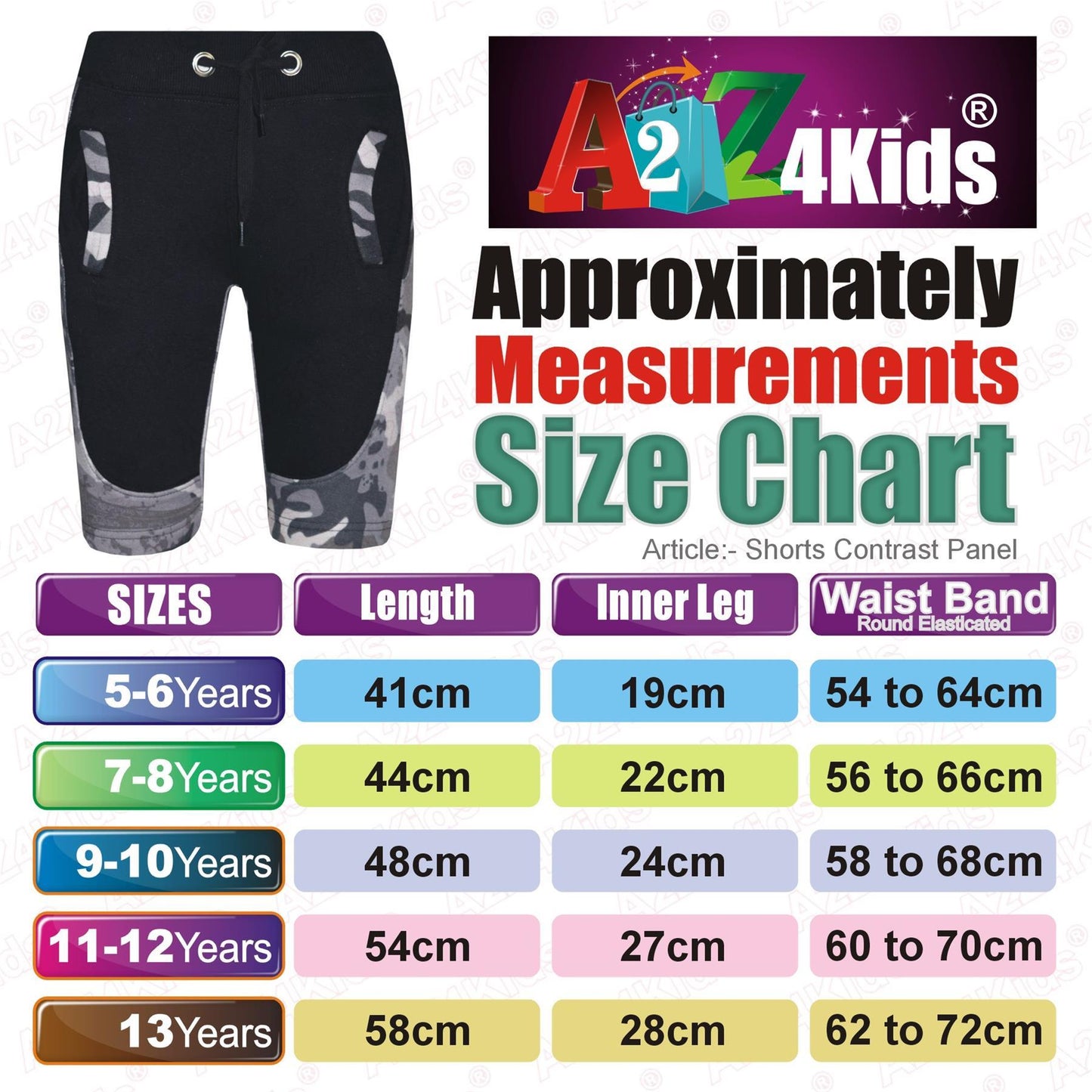 Kids Shorts Girls Boys Fleece Camouflage Panel Chino Short Knee Length Half Pant