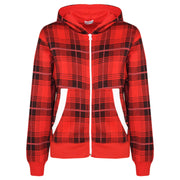 Kids Jacket Boys Girls Fleece Tartan Print Zipped Top Hooded Hoodie 5-13 Years