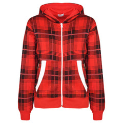 Kids Jacket Boys Girls Fleece Tartan Print Zipped Top Hooded Hoodie 5-13 Years