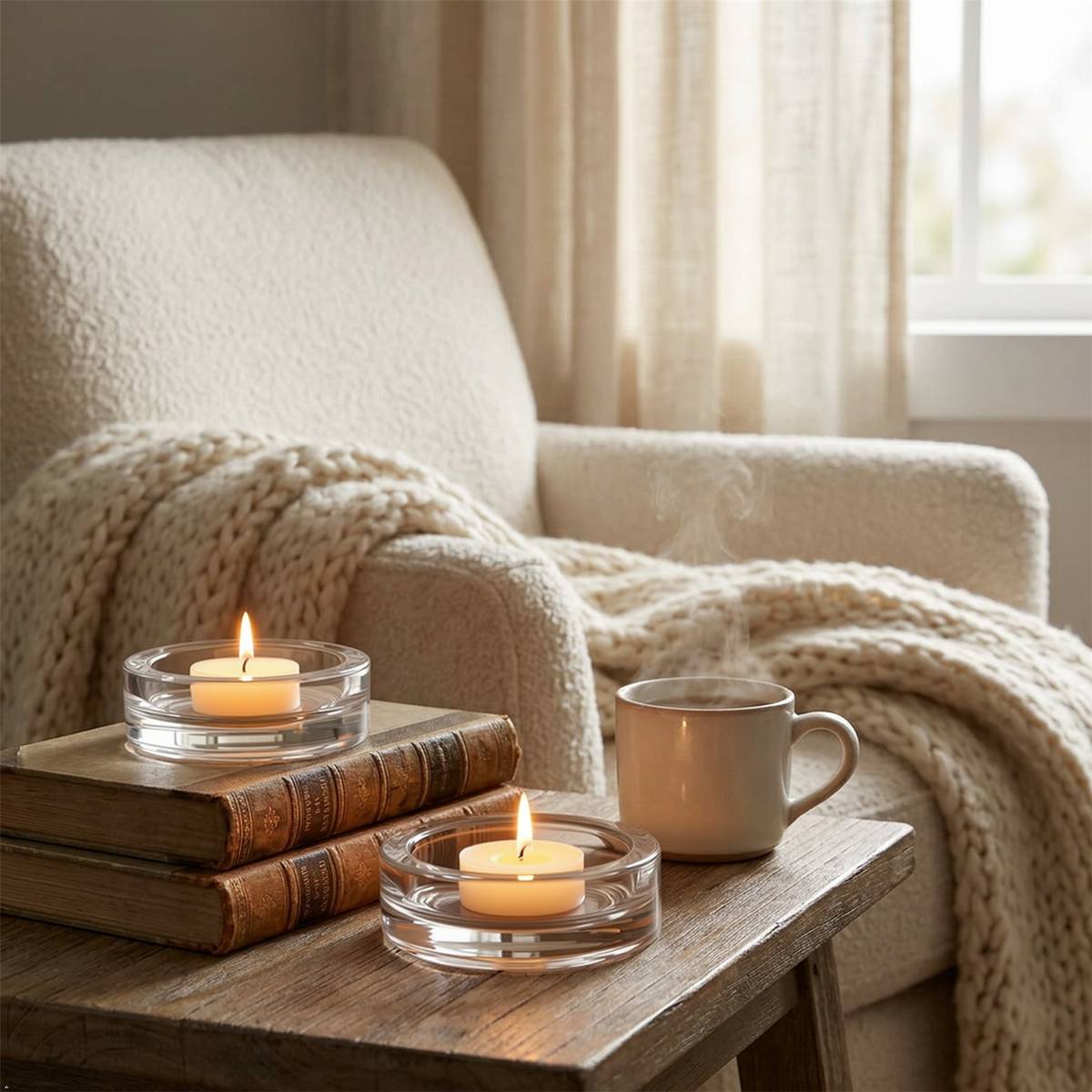 A2Z Round Glass Candle Holder Plate Clear Tea Light Display Tray