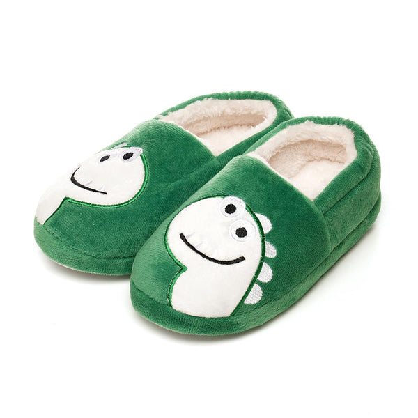 A2Z 4 Kids Soft Dino Green Slippers Warm Plush Indoor Shoes with Non Slip Sole