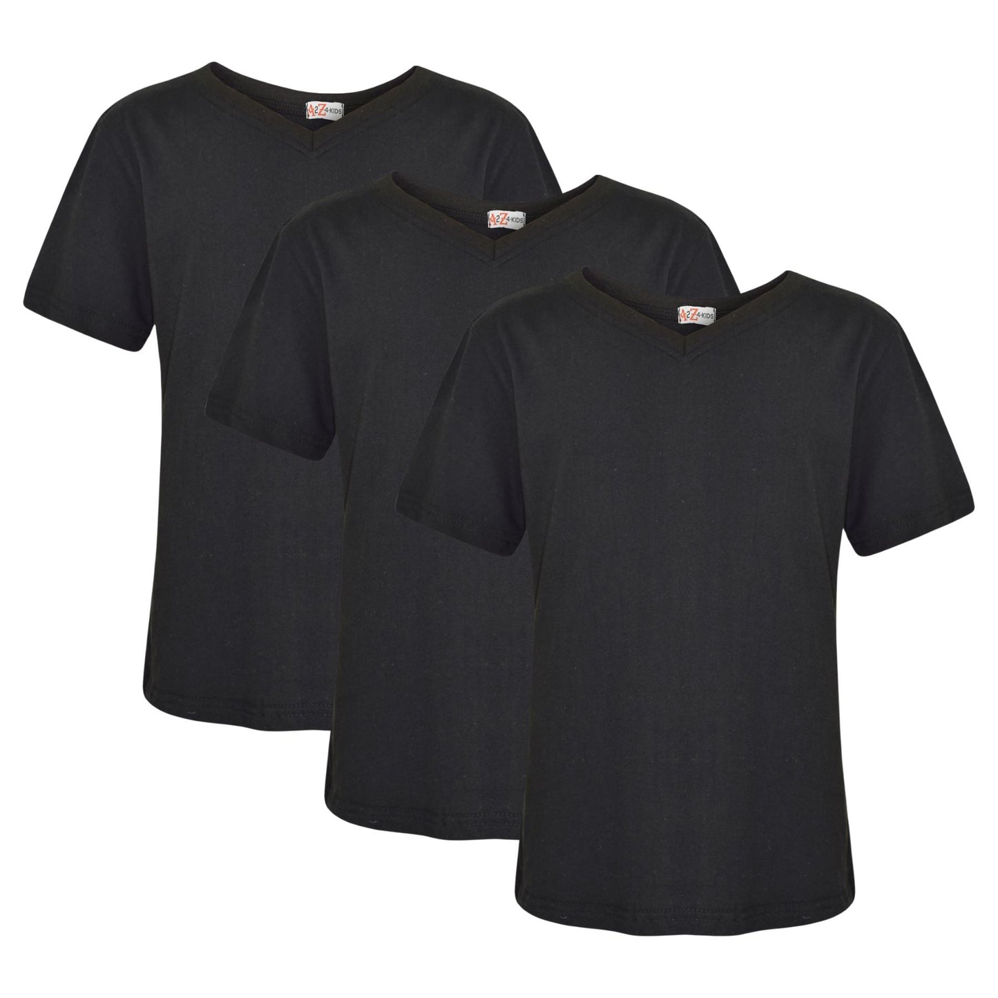 Girls Boys Basic 3 Pack Cotton T-Shirt Short Sleeve V Style Crew Neck Kids Top