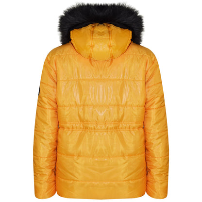 Kids Girls Jackets Puffer Hooded Detachable Faux Fur Wet Look Padded Long Coats