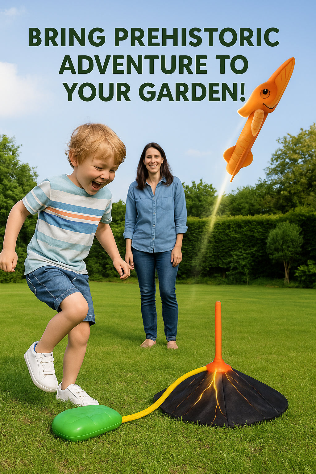 Kids Dinosaur Rocket Launcher Set with 3 Foam Rockets with Volcano Base Ages 3+