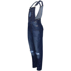 Kids Girls Denim Dungaree Knee Ripped Jeans Overall All In One Jumpsuit
