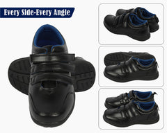 Kids Boys Teens School Shoes Black PU Leather Velcro Strap Trainers Size 10 to 7