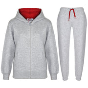 A2Z 4 Kids Plain Tracksuit Grey And Red Contrast Fleece Hoodie with Joggers Jogging Pants Sports Sweatpants Activewear Outfit Set Childrens Girls Boys New Age 5-13 Years