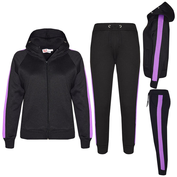 A2Z 4 Kids® Girls Boys Tracksuit Designer's Plain Contrast Lilac Stripes Fleece Hooded Hoodie Bottom Jogging Suit Joggers Age 5 6 7 8 9 10 11 12 13 Years