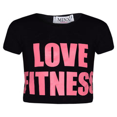 Girls Tops Kids Designer's Love Fitness Print Crop Top & Legging Set 7-13 Years