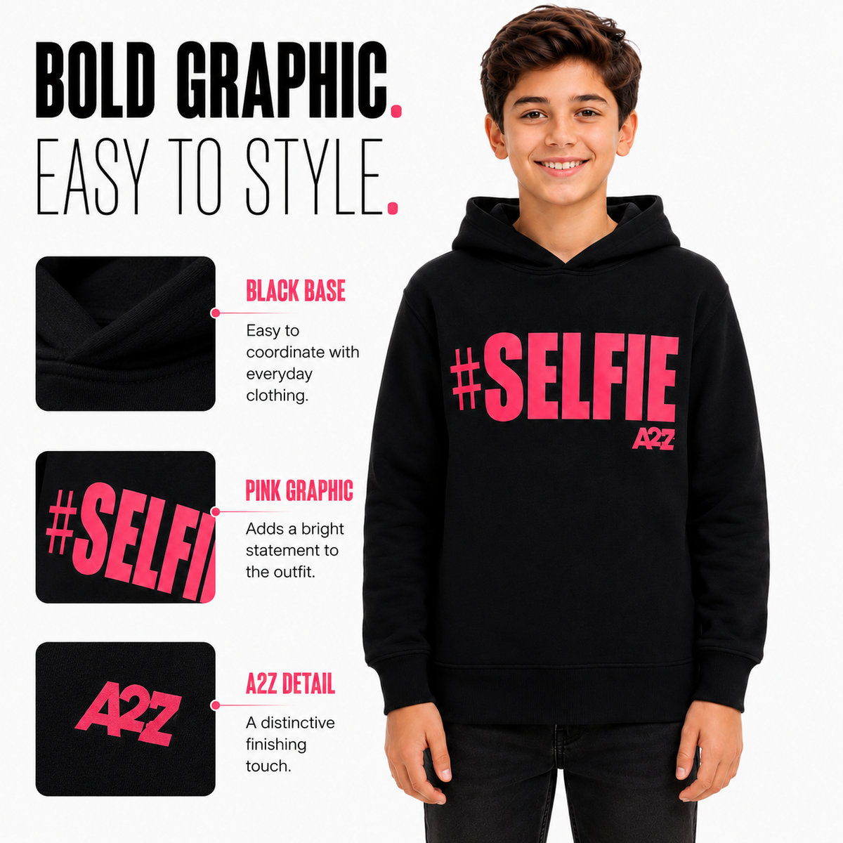 Kids Girls Boys Sweat Shirts Tops #Selfie Hooded Jumpers Hoodies New Age 2-13 Yr