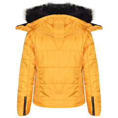 Girls Puffer Jacket Quilted Winter Coat Faux Fur Hood Warm Padded Zipped Coat