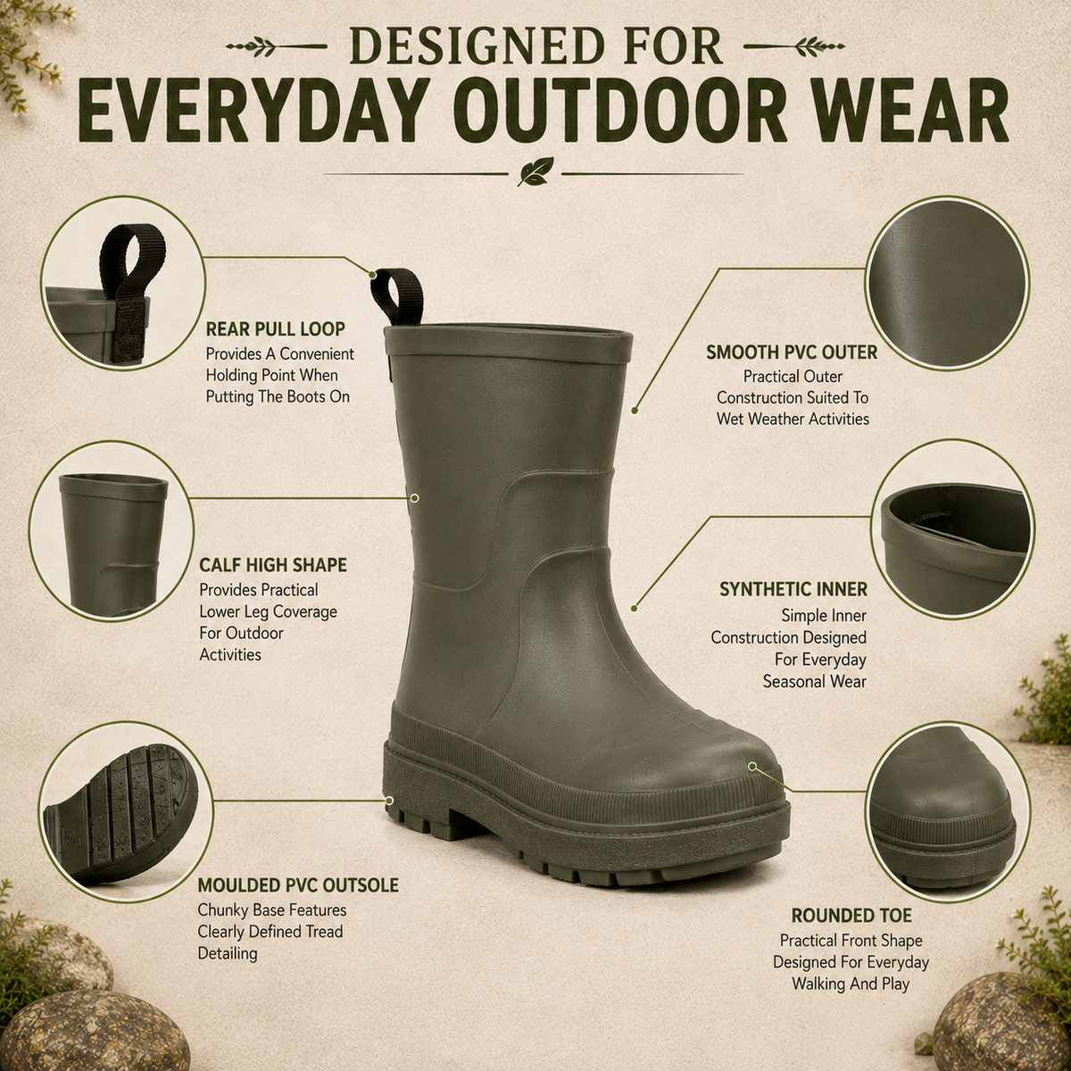 Kids Girls Wellington Wellies Non-Slip Waterproof Lightweight Rain Boots