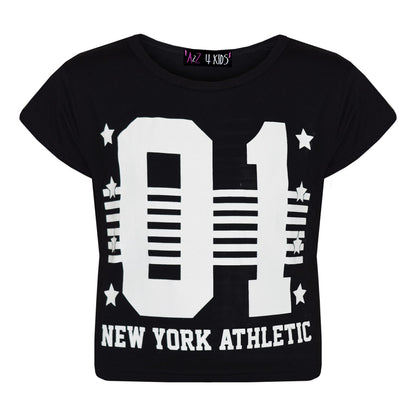 Girls Tops Kids 01 New York Athletic Print Stylish Crop Top Legging Set 7-13 Yrs