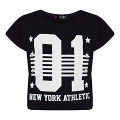 Girls Tops Kids 01 New York Athletic Print Stylish Crop Top Legging Set 7-13 Yrs