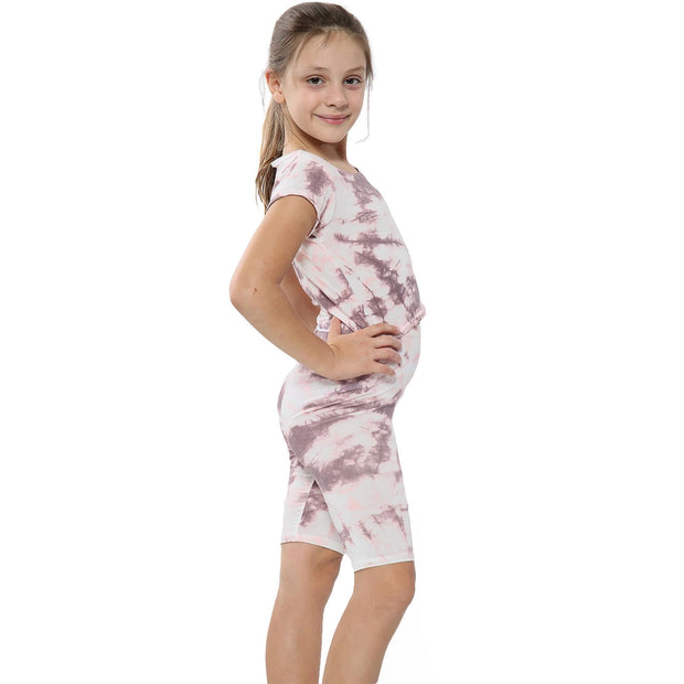 A2Z 4 Kids Tie Dye Stone Crop Top & Cycling Shorts Set Short Sleeves T Shirt Summer Outfit 2 Piece Activewear Girls Boys Age 5-13 years