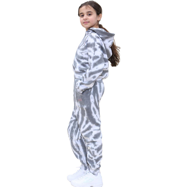 Kids Tie Dye Tracksuit Gym Cropped Hoodie Sweatpants Cord Set Girls Age 5-13