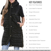 A2Z Ladies Adults Sleeveless Gilet Oversized Hooded Black Quilted Gilet Padded Long Line Vest Jacket Sleeveless Coat Urban Winter Wear