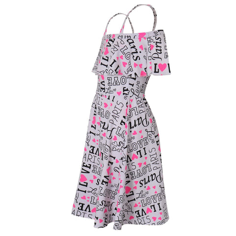 Kids Girls Off Shoulder Dress I Love Paris Print Summer Party Outfit Dresses
