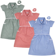 Kids Girls Gingham School Dress Check Dresses With Matching Scrunchies 2-14 - A2Z 4 Kids