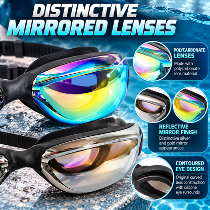 A2Z Adult Swimming Goggles 2 Pack Adjustable Strap Silicone Frame Pool Eyewear