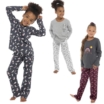 Kids Girls Soft Cotton Twosie Pyjamas With Scrunchie Comfortable Loungewear PJS